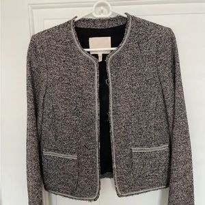 Rebecca Taylor Women's Stretch Tweed Embellished Fringe Blazer Frayed size 4